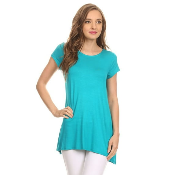 Women's Casual Solid Color Short Sleeve Tunic Top With Pockets