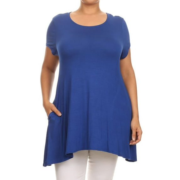 Women's Casual Solid Color Short Sleeve Tunic Top With Pockets