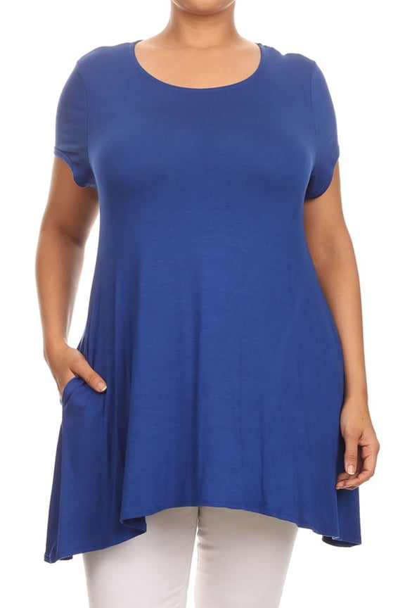 Women's Casual Solid Color Short Sleeve Tunic Top With Pockets