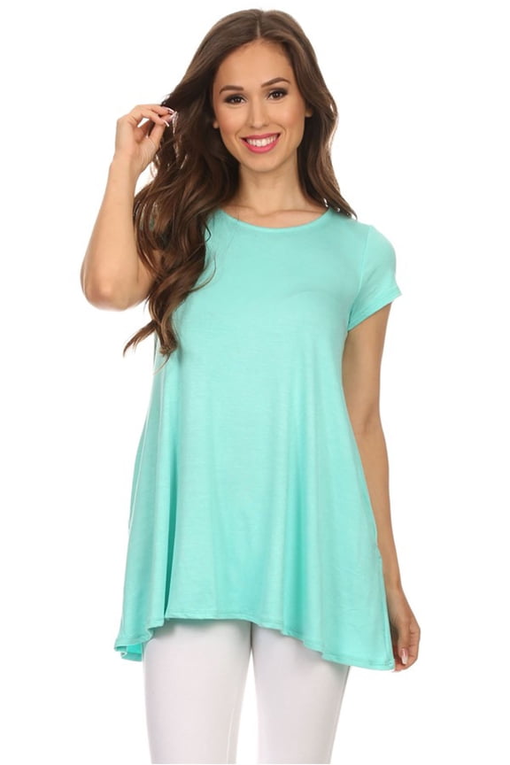 Women's Casual Solid Color Short Sleeve Tunic Top With Pockets
