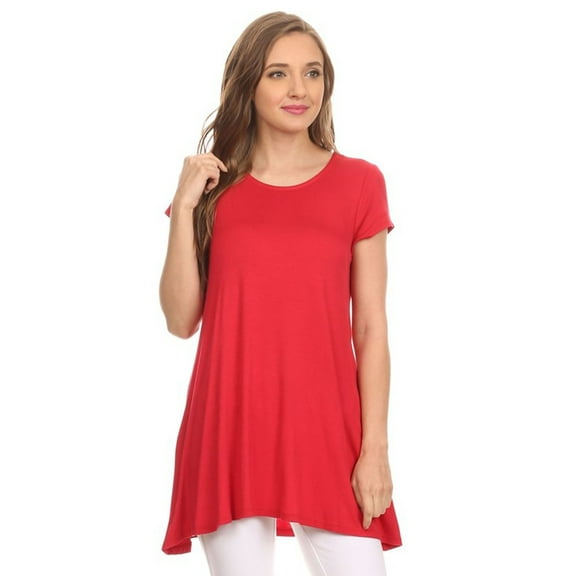 Women's Casual Solid Color Short Sleeve Tunic Top With Pockets