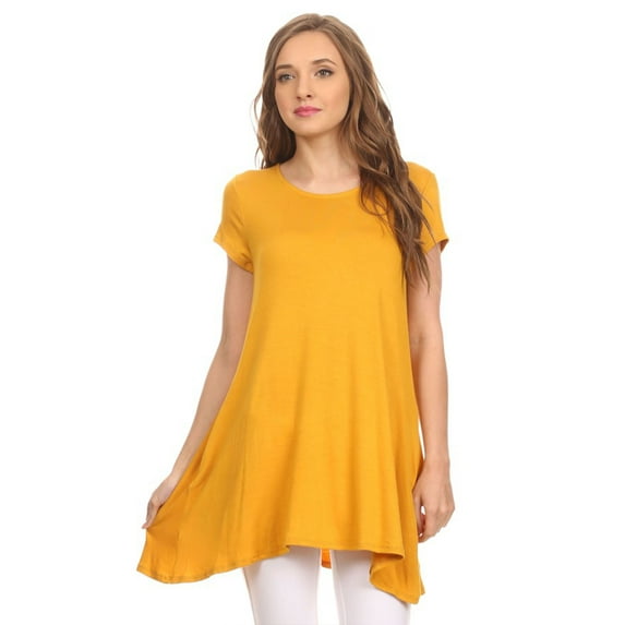 Women's Casual Solid Color Short Sleeve Tunic Top With Pockets