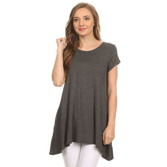 Women's Casual Solid Color Short Sleeve Tunic Top With Pockets