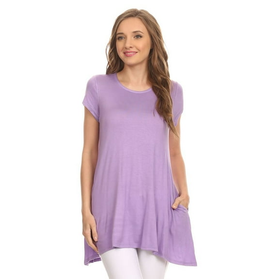 Women's Casual Solid Color Short Sleeve Tunic Top With Pockets