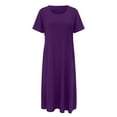 thumbnail image 1 of Women's Casual Solid Color Short Sleeved Round Neck Loose Pocket Dress Summer Dresses for Women 2025, 1 of 5