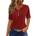thumbnail image 1 of Women's Casual Solid Color Short-Sleeved V-Neck Blouse, Lightweight Comfortable Shirt for Daily Wear, Stylish Top for Office, Travel, and Casual Outfits, Versatile Blouse for All Seasons, 1 of 5