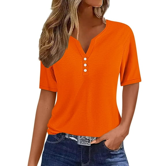 Women's Casual Solid Color Short-Sleeved V-Neck Blouse, Lightweight Comfortable Shirt for Daily Wear, Stylish Top for Office, Travel, and Casual Outfits, Versatile Blouse for All Seasons
