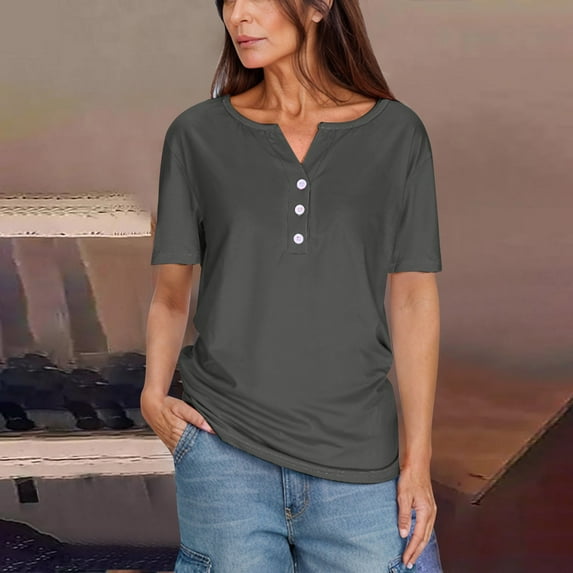 Women's Casual Solid Color Short-Sleeved V-Neck Top