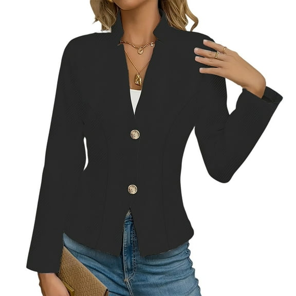 Women's Casual Solid Color Slim Fit Two Button Collar With Missing Corners Long Sleeved Suit Jacket