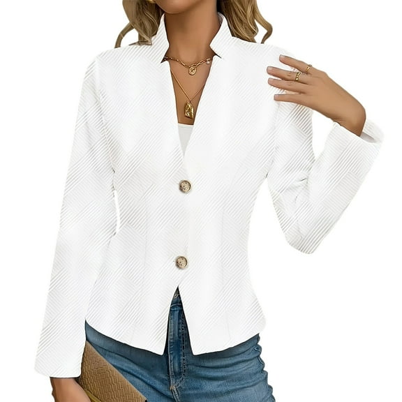 Women's Casual Solid Color Slim Fit Two Button Collar With Missing Corners Long Sleeved Suit Jacket