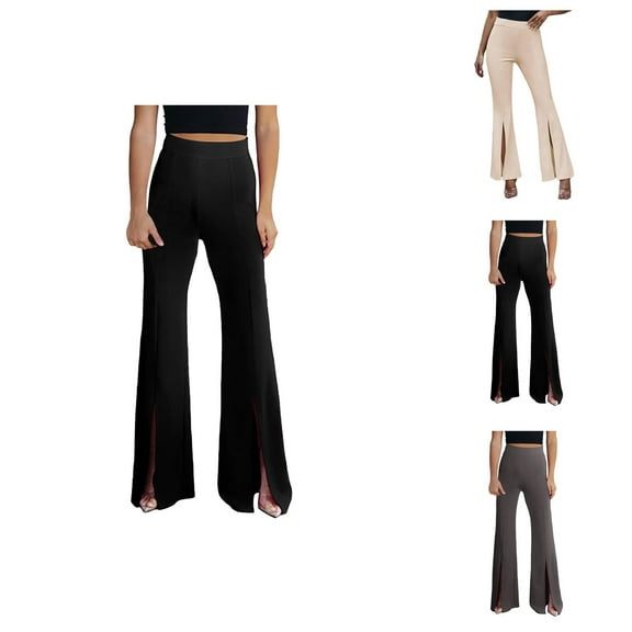 Women's Casual Solid Color Split Hem High Waist Pants Wide Leg Bottoms Women Casual Pants