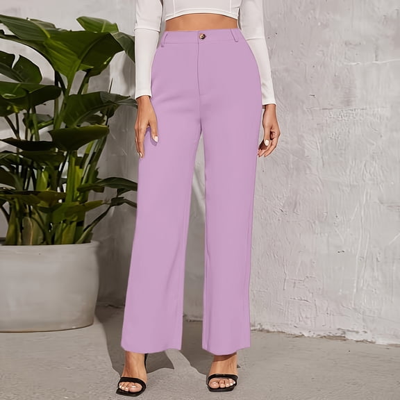 Women's Casual Solid Color Suit Pants, High Waist Draped Slim Trousers, Office Fashion Wear for Business Casual and Professional Environments,Light Purple,S