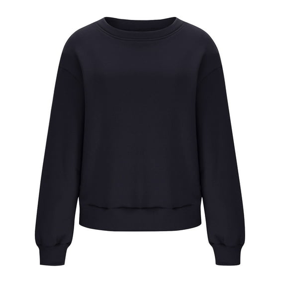 Women’s Casual Solid Color Sweatshirt – Oversized Long Sleeve Pullover Crewneck Top, Soft Warm Fleece Sweater Black
