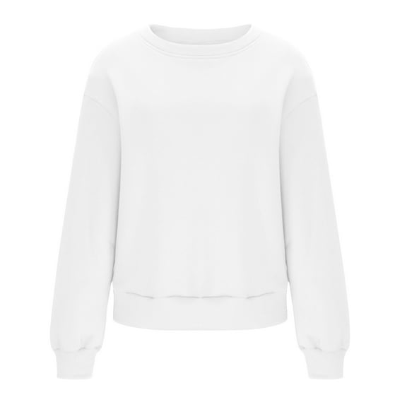 Women’s Casual Solid Color Sweatshirt – Oversized Long Sleeve Pullover Crewneck Top, Soft Warm Fleece Sweater White