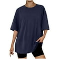 thumbnail image 1 of Women's Casual Solid Color T-Shirt With Round Neck And Shoulder Drop Short Sleeved Top, 1 of 2