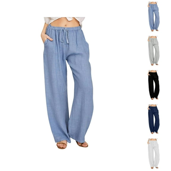 Women's Casual Solid Color Tether Loose Yoga Trousers Summer Pants