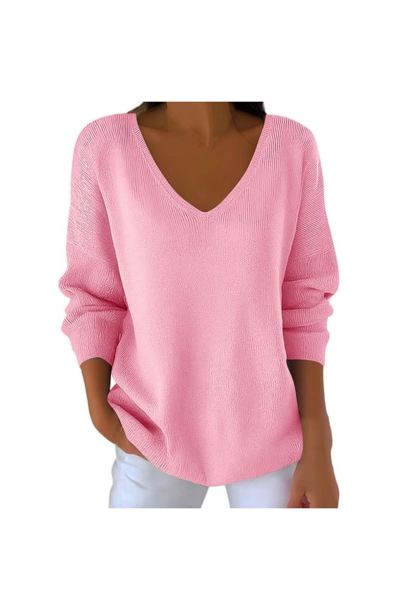 Women's Casual Solid Color V-Neck Long Sleeve Loose Versatile Top Blouse Shirt for Women