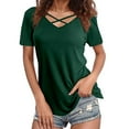 thumbnail image 1 of Women's Casual Solid Color V Neck Regular T Shirt Top Ideal for Everyday Use and Versatile Outfits, 1 of 5