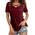 thumbnail image 1 of Women's Casual Solid Color V Neck Regular T Shirt Top Ideal for Everyday Use and Versatile Outfits, 1 of 5