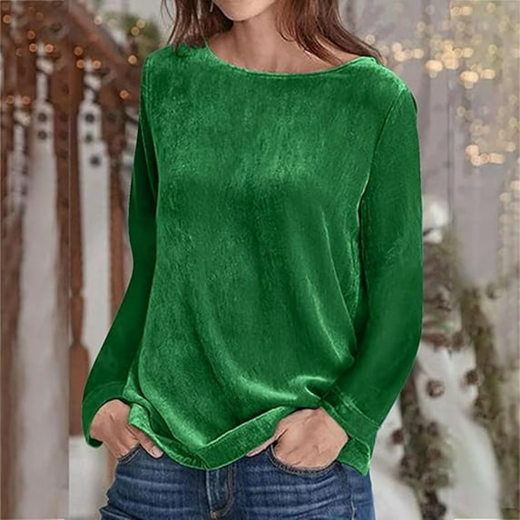 Women's Casual Solid Color Velvet Round Neck Long Sleeve T Shirt Top Short Sleeve Sports Shirts Athletic Women Casual Tops Women Summer Compression Shirt Woman Woman Shirts Short Sleeve for Women