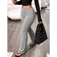 thumbnail image 1 of Women's Casual Solid Color Wide Waist Flare Pants, Layered Waistband High Waist Pleated Slim Fit Leggings, Y2K Aesthetic Fall, 1 of 6