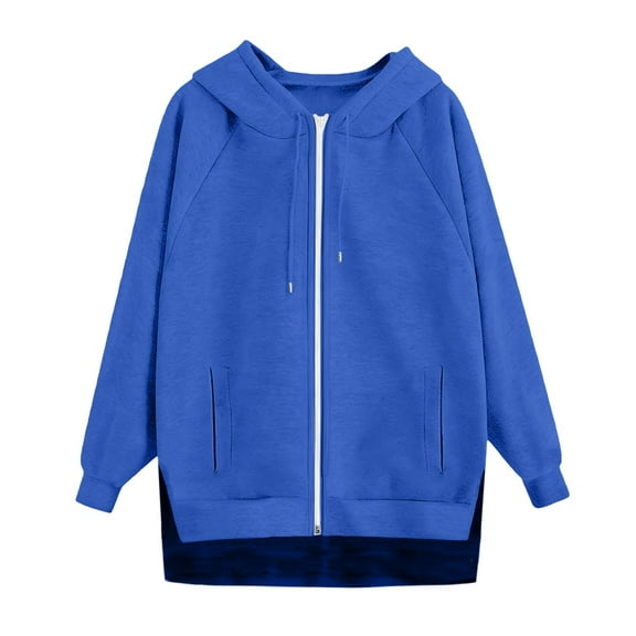 Women's Casual Solid Color Zip Up Hoodie,Raglan Sleeve Pullover with Pockets,Comfortable Oversized Streetwear Sweatshirt, Soft Long Sleeve Hooded Top for Women,Trendy Jacket for Daily Wear Dark Blue