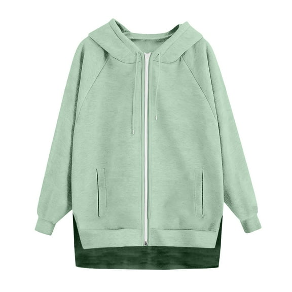 Women's Casual Solid Color Zip Up Hoodie, Raglan Sleeve Pullover with Pockets, Comfortable Oversized Streetwear Sweatshirt, Soft Long Sleeve Hooded Top for Women, Trendy Jacket for Daily Wear Green