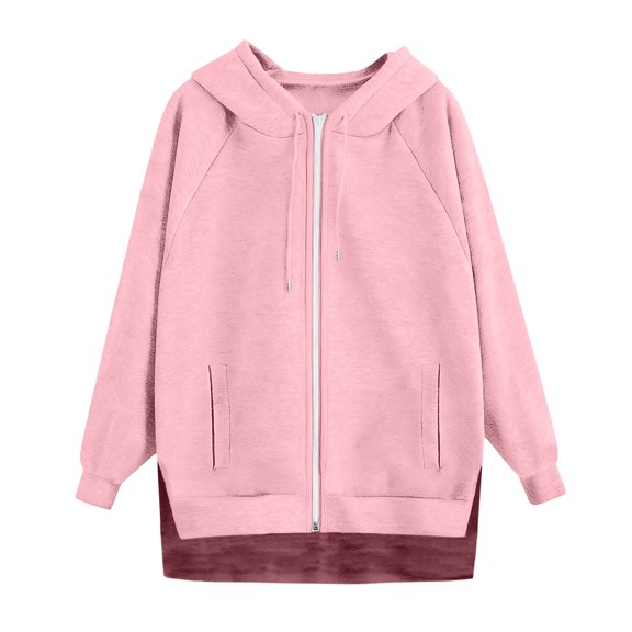Women's Casual Solid Color Zip Up Hoodie, Raglan Sleeve Pullover with Pockets, Comfortable Oversized Streetwear Sweatshirt, Soft Long Sleeve Hooded Top for Women, Trendy Jacket for Daily Wear Pink