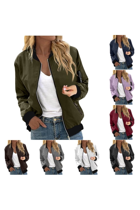 Women's Casual Solid Color Zipper Jacket Coat Top with Pockets, Lightweight Outerwear for Spring Fall | CSEONE,Black L