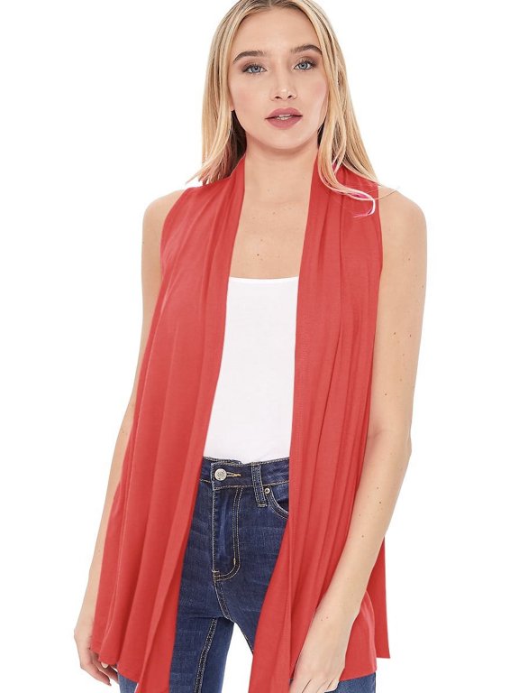 Women's Casual Solid Comfy Sleeveless Draped Open Front Cardigan S-3XL