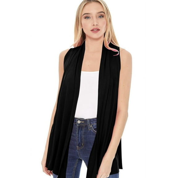 Women's Casual Solid Comfy Sleeveless Draped Open Front Cardigan S-3XL