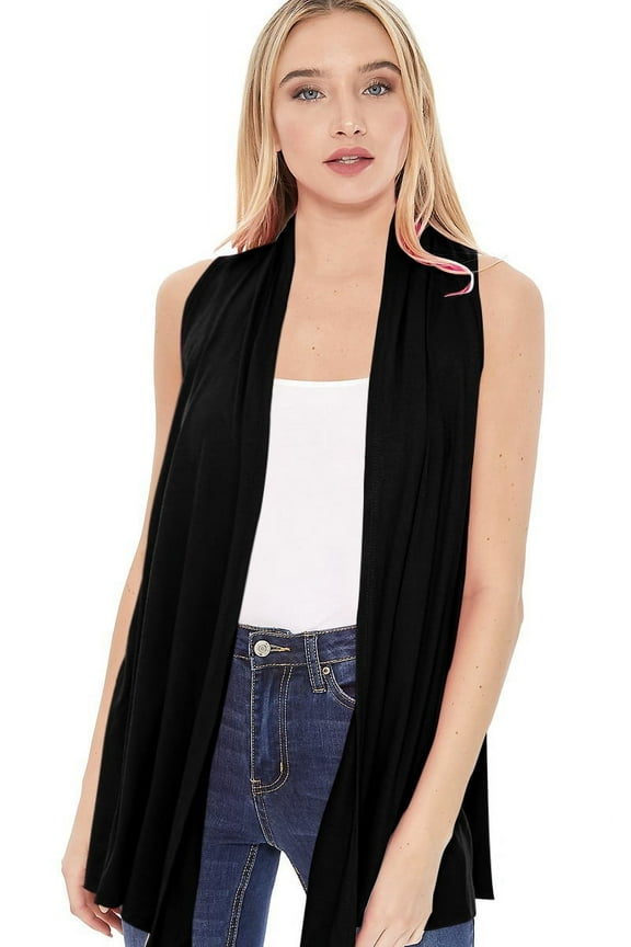 Women's Casual Solid Comfy Sleeveless Draped Open Front Cardigan S-3XL