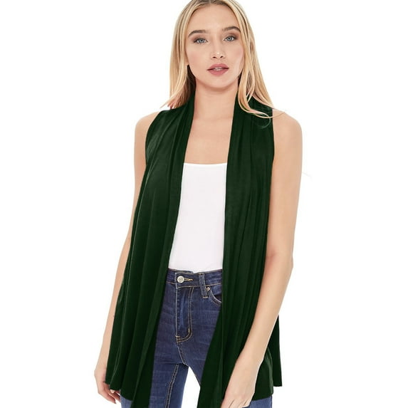 Women's Casual Solid Comfy Sleeveless Draped Open Front Cardigan S-3XL
