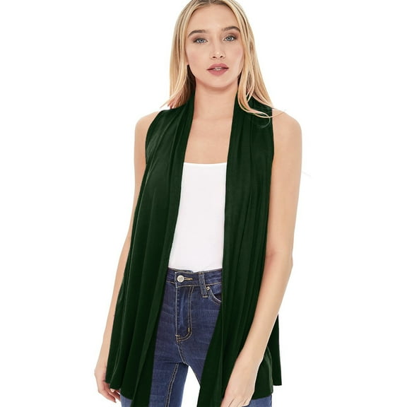 Women's Casual Solid Comfy Sleeveless Draped Open Front Cardigan S-3XL