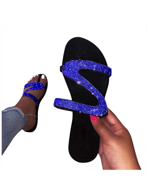 Women's Casual Solid Crystal Roman Plus-size Flat Slippers Sandals Shoes