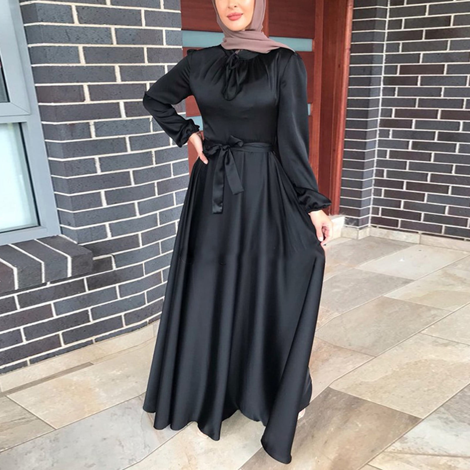 Women's Casual Solid Dress Sleeve Abaya Arab Kaftan Dress Athletic Dresses Womens plus Size Dress Summer Maxi Dresses Mini Dress Casual Women Fitted Dresses Woman's Dresses Womens Dresses Short Casual