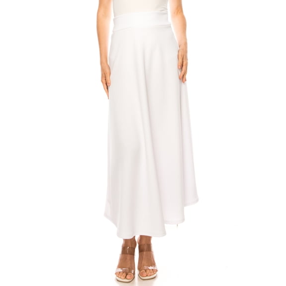 Women's Casual Solid Flare A-line Long Skirt with Elastic Waistband