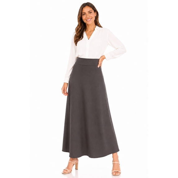 Women's Casual Solid Flare A-line Long Skirt with Elastic Waistband