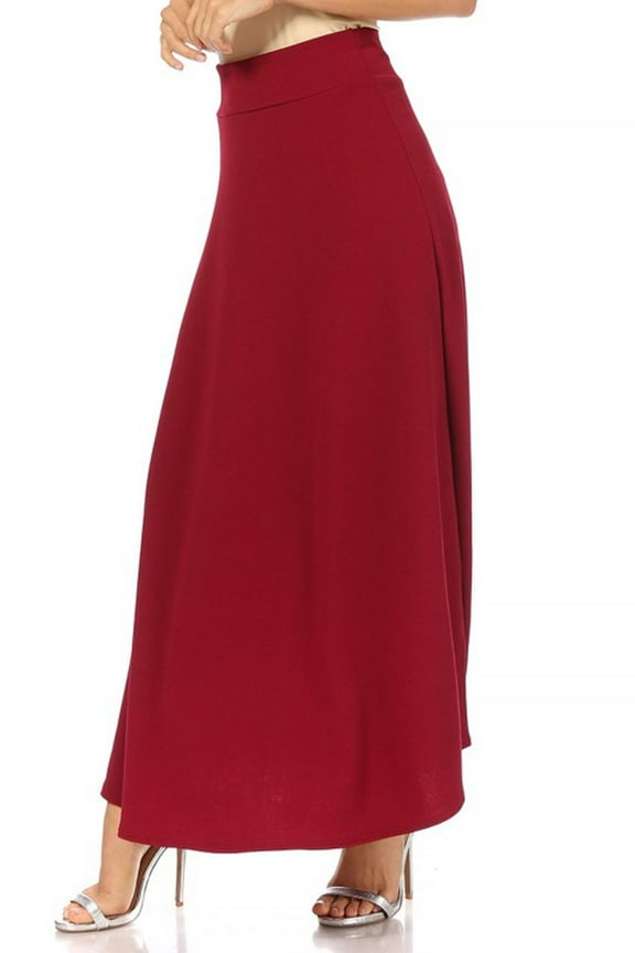 Women's Casual Solid Flare A-line Long Skirt with Elastic Waistband