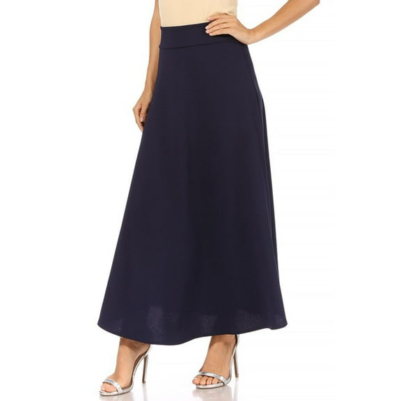 Women's Casual Solid Flare A-line Long Skirt with Elastic Waistband