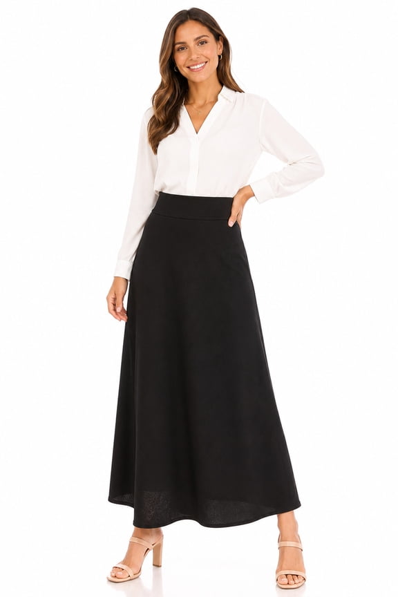 Women's Casual Solid Flare A-line Long Skirt with Elastic Waistband