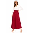 thumbnail image 1 of Women's Casual Solid Flare A-line Long Skirt with Elastic Waistband, 1 of 6
