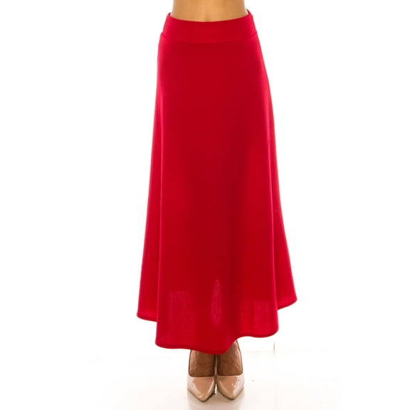 Women's Casual Solid Flare A-line Long Skirt with Elastic Waistband