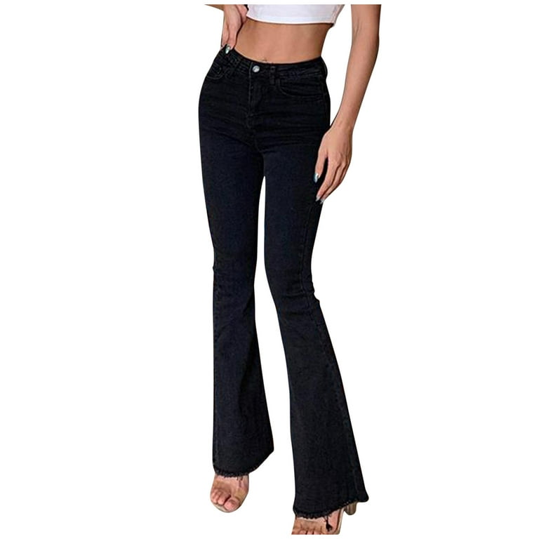 Women's Casual Solid Flare Pants Zipper Fly Pocket High Waist Jeans Trousers  Womens plus Size Business Pant Suits plus Size Sweat Pants Outfits for  Women Loose Fit 