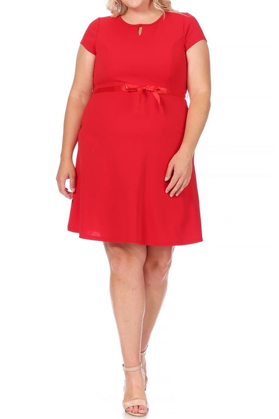 Women's Plus Size Casual Flared A Line Swing Dresses Short Sleeve With Belt Trim