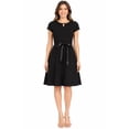 thumbnail image 1 of Women's Casual Solid Flared A Line Swing Dresses Short Sleeve With Belt Trim, 1 of 6