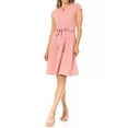 thumbnail image 1 of Women's Casual Solid Flared A Line Swing Dresses Short Sleeve with Satin Belt Trim, 1 of 6