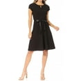 thumbnail image 1 of Women's Casual Solid Flared A Line Swing Dresses Short Sleeve with Satin Belt Trim, 1 of 6
