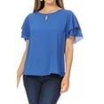 thumbnail image 1 of Women's Casual Solid Round Neck Blouse with Short Sleeves and Keyhole, 1 of 6