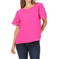 thumbnail image 1 of Women's Casual Solid Round Neck Blouse with Short Sleeves and Keyhole, 1 of 6